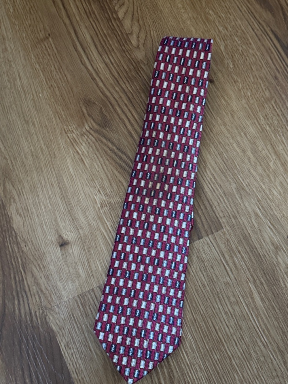 Men's Burgandy Red Patterned Tie - Silk USA Countess Mara Vintage - Picture 3 of 4